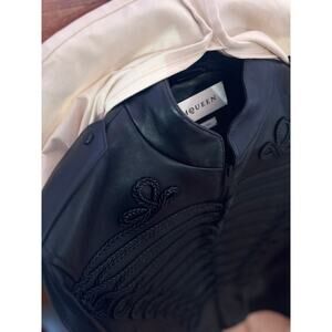 2025 McQueen Bomber w/ Frogging Embroidery - Lambskin Leather - Black - Size 50